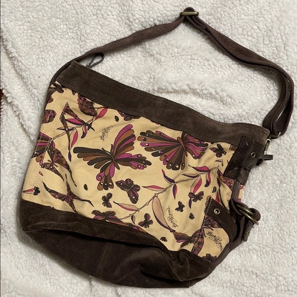 Lucky Brand Handbags - Butterfly Lucky Brand Suede and Canvas Purse/Tote